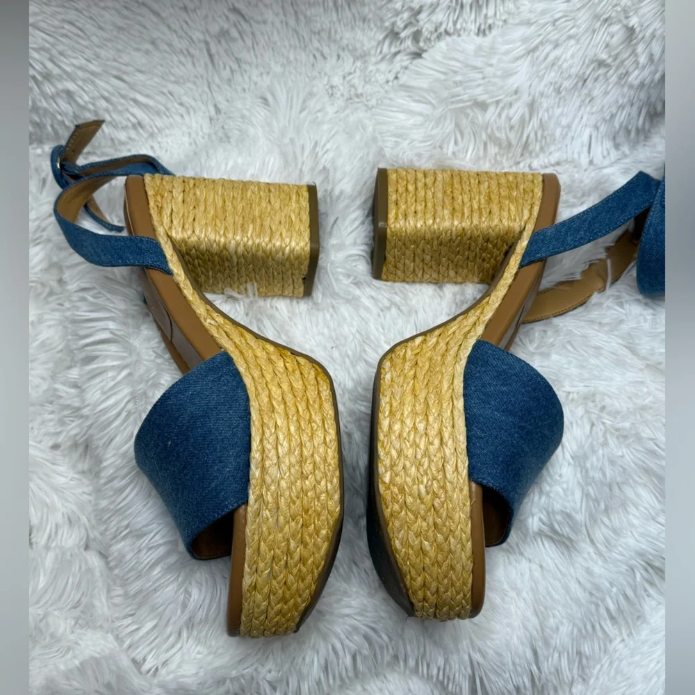 Marc Fisher Denim Espadrille Platform Sandals Ankle Strap Women’s Size 8 - Picture 3 of 6